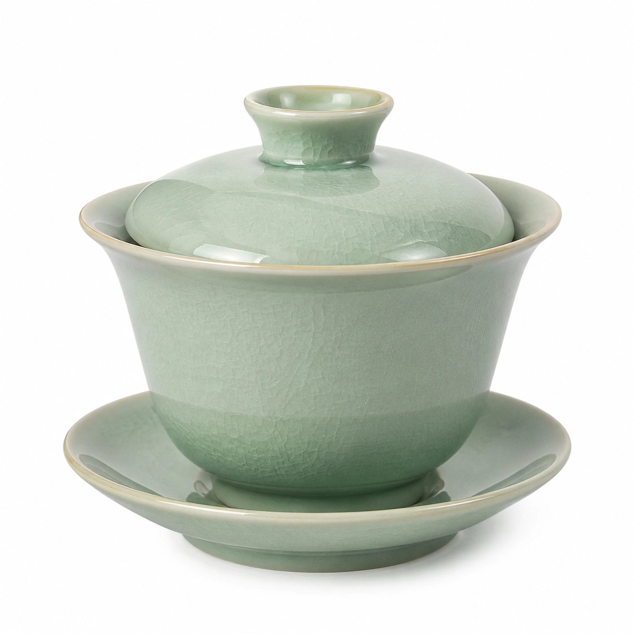 Tazza Gaiwan 150 ml in ceramica verde celadon con coperchio e piattino