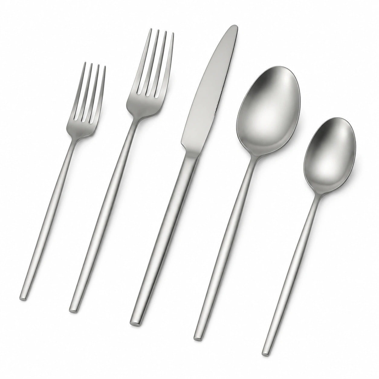 Set posate 5 pezzi in acciaio inox argento stile minimalista