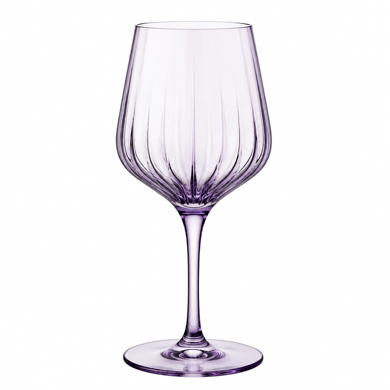 Calice da vino 500 ml in vetro viola trasparente con stelo e motivo scanalato