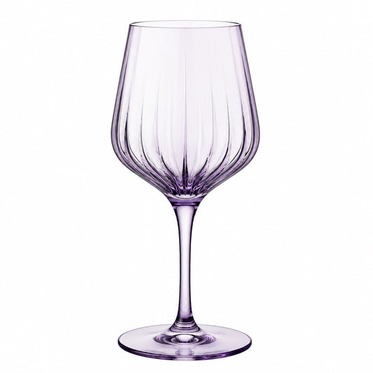 Calice da vino 500 ml in vetro viola trasparente con stelo e motivo scanalato