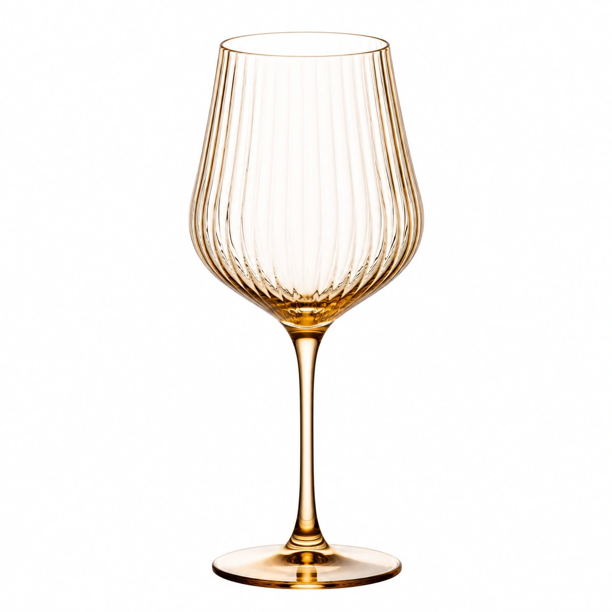 Calice da vino 500 ml in vetro trasparente ambra a stelo con righe verticali