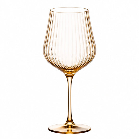 Calice da vino 500 ml in vetro trasparente ambra a stelo con righe verticali