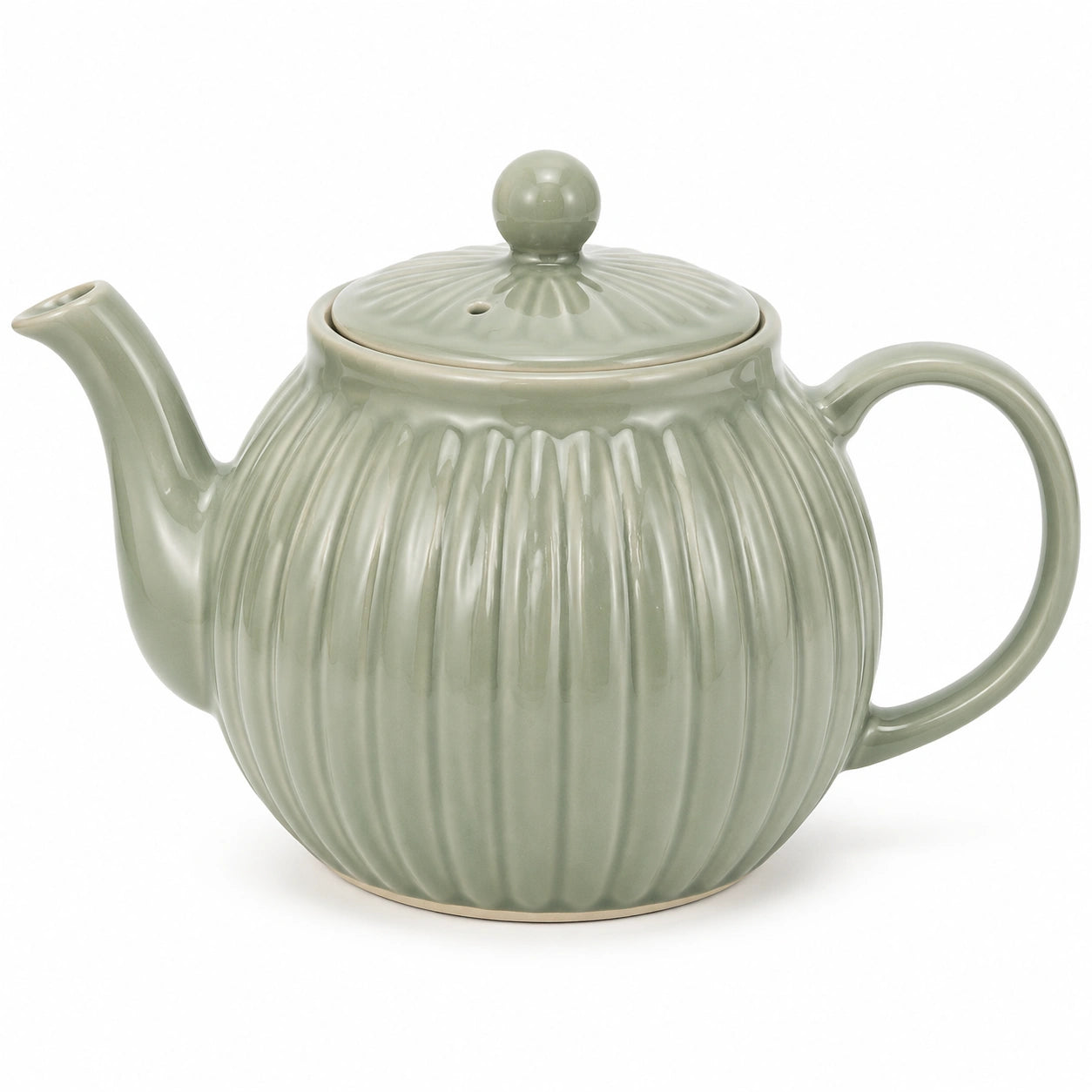 Teiera 1200 ml in ceramica verde salvia con coperchio stile scanalato