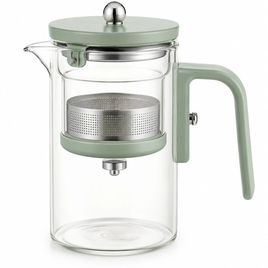 Teiera in vetro 1000 ml con filtro in acciaio inox verde salvia per tè e infusi