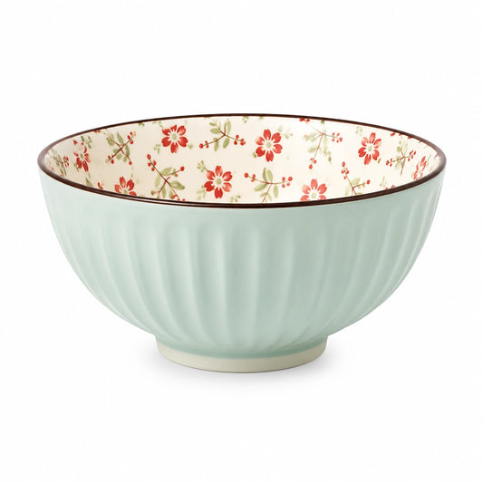 Ciotola in ceramica 18 x 9 cm verde con motivo floreale - stile classico
