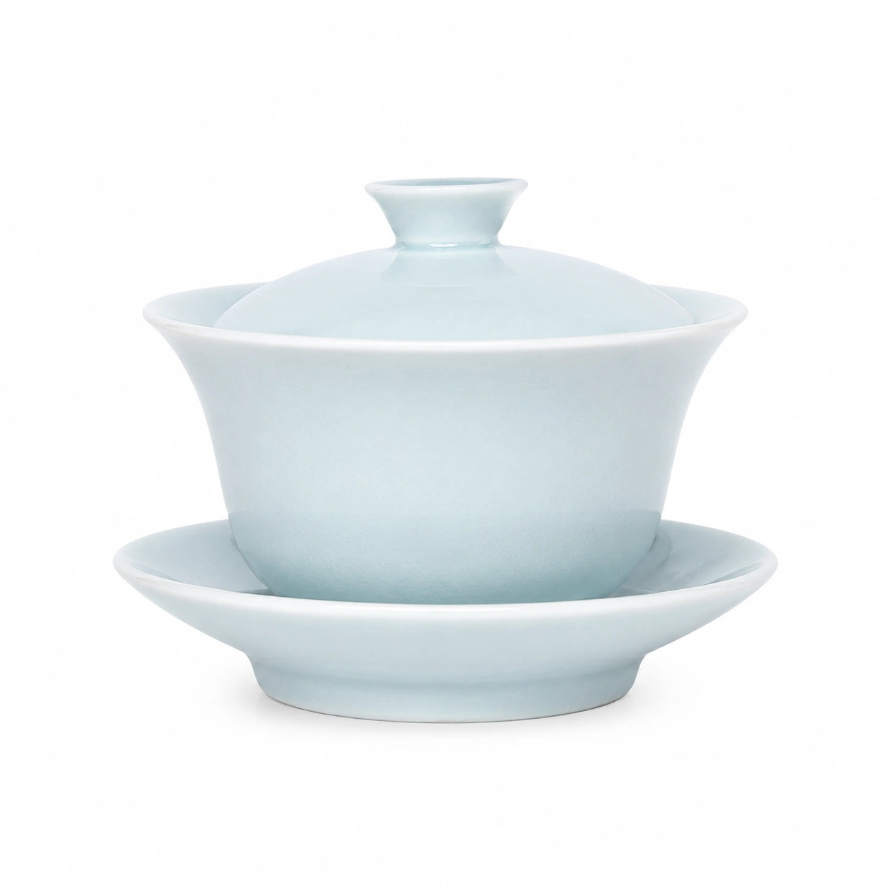 Tazza gaiwan 180 ml in porcellana azzurro chiaro con coperchio e piattino per tè - stile essenziale