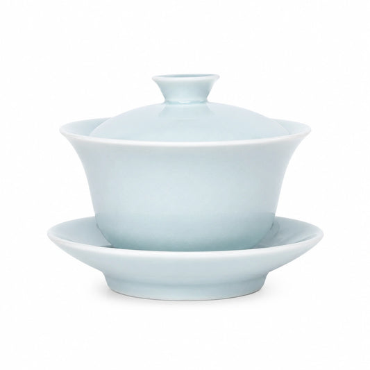 Tazza gaiwan 180 ml in porcellana azzurro chiaro con coperchio e piattino per tè - stile essenziale