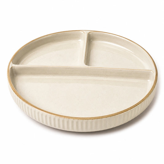 Piatto da portata rotondo 30 cm in ceramica crema a 3 scomparti