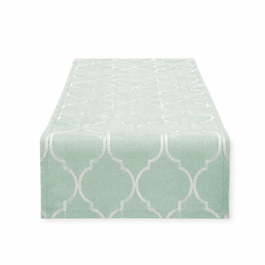 Runner da tavola 180 x 33 cm in tessuto verde salvia con motivo geometrico - decorativo e antipiega