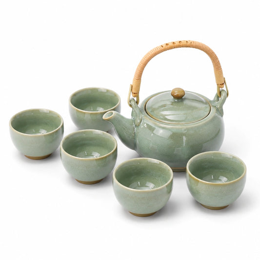Set da tè in ceramica verde 7 pezzi teiera 800 ml con tazze stile tradizionale