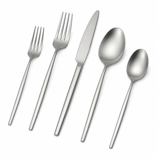 Set posate 5 pezzi in acciaio inox argento stile minimalista
