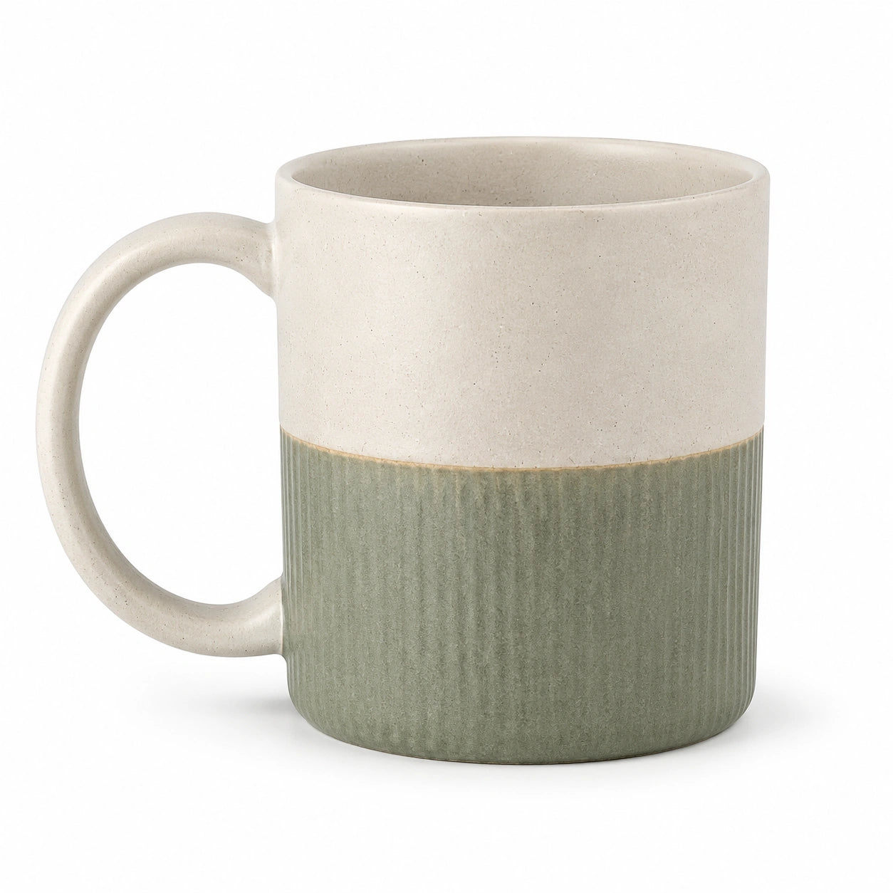 Tazza in ceramica 400 ml diametro 9 cm altezza 10 cm verde salvia e beige con manico stile moderno