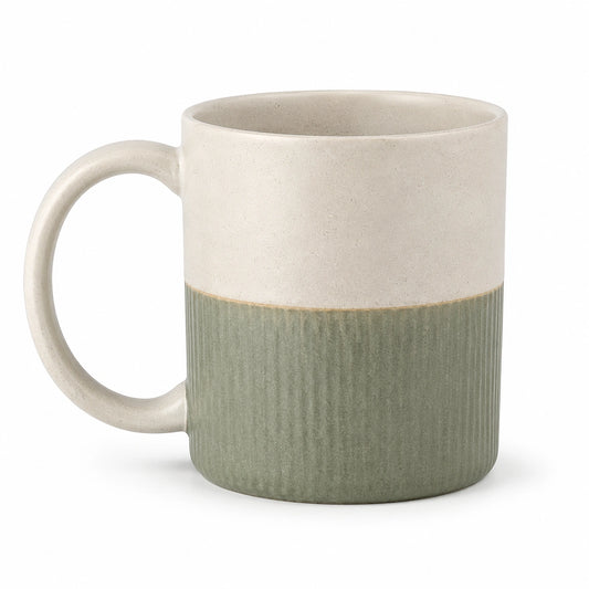 Tazza in ceramica 400 ml diametro 9 cm altezza 10 cm verde salvia e beige con manico stile moderno