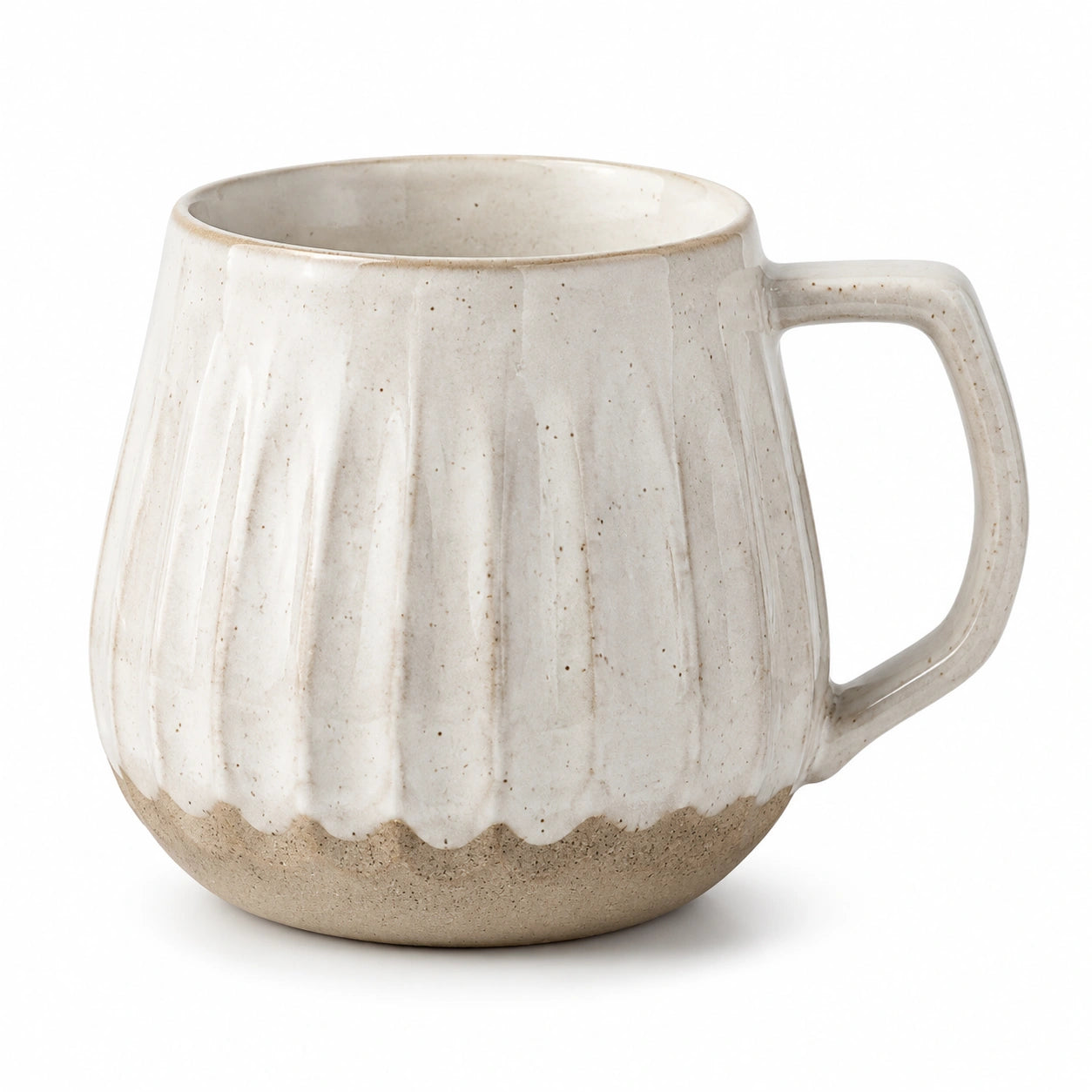 Tazza in ceramica 400 ml beige e bianco con manico - stile rustico