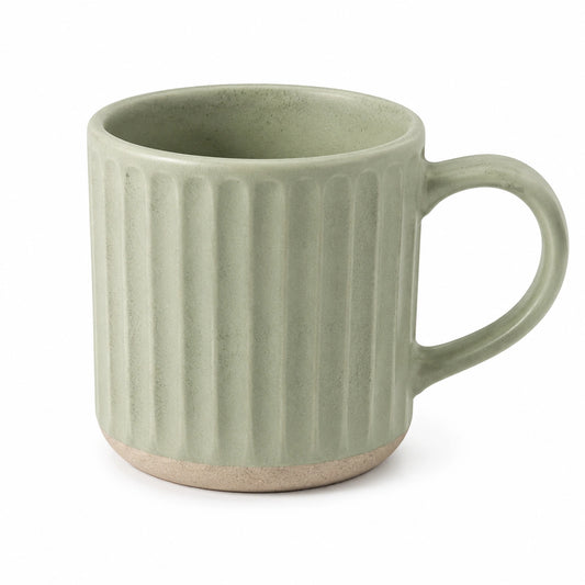 Tazza in gres 350 ml verde salvia - superficie scanalata con manico