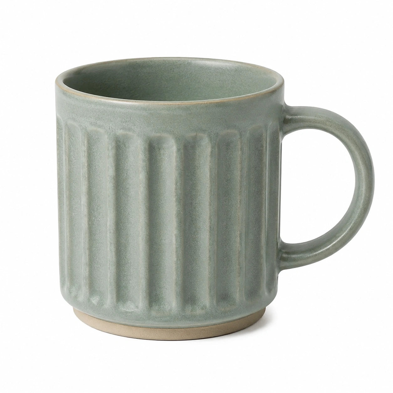 Tazza in ceramica verde 400 ml con manico e rilievi verticali