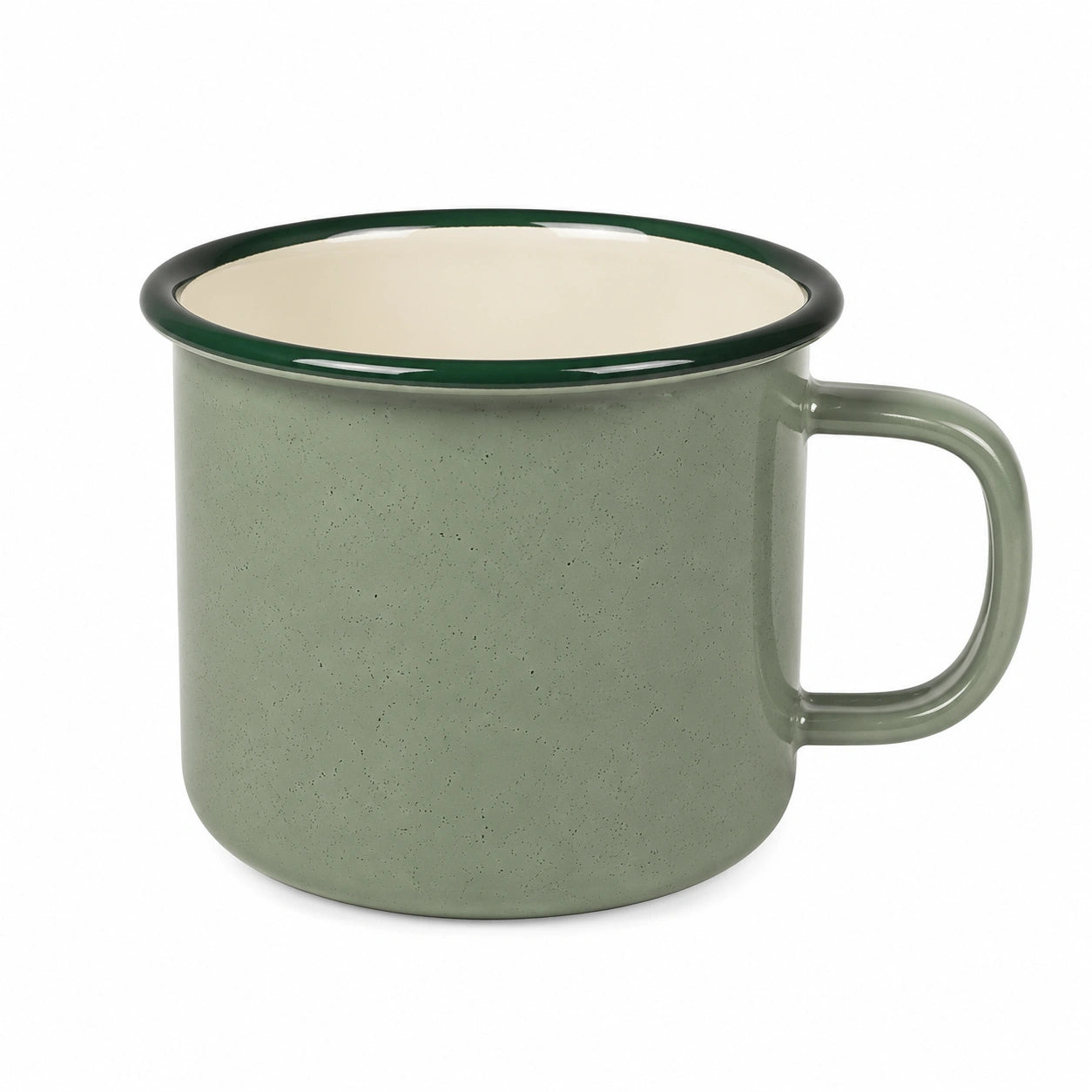 Tazza smaltata 500 ml in acciaio verde salvia per bevande calde stile campeggio