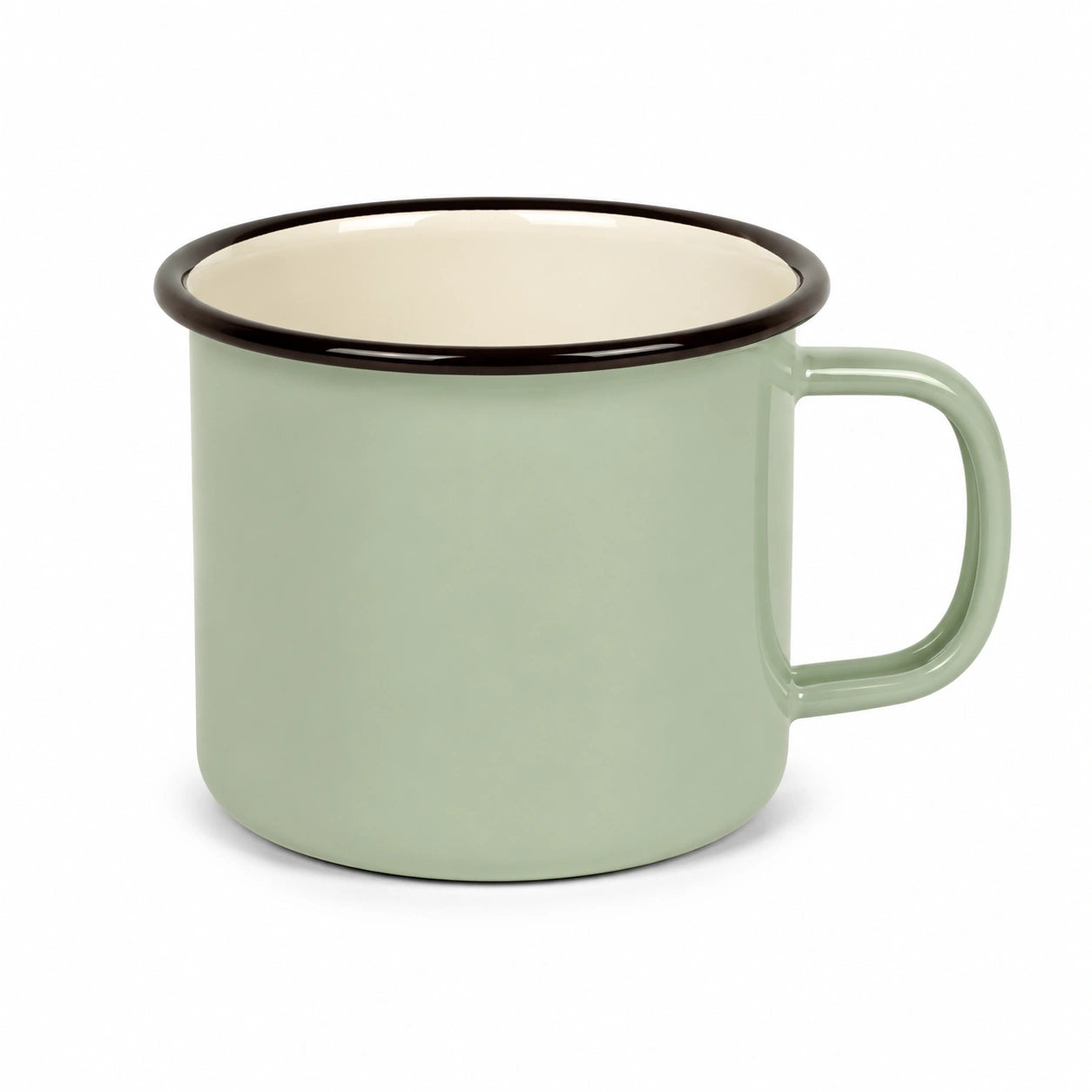 Tazza 350 ml in acciaio smaltato verde chiaro con bordo nero - stile retrò per bevande calde e fredde