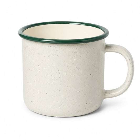 Tazza in ceramica 400 ml diametro 10 cm avorio verde con manico stile rustico